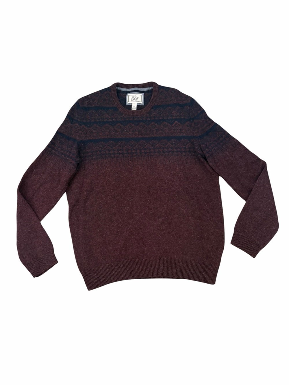 JoS. A. Bank 1905 Sweater Mens Lambswool Pullover Burgundy Geometric Fair Isle L